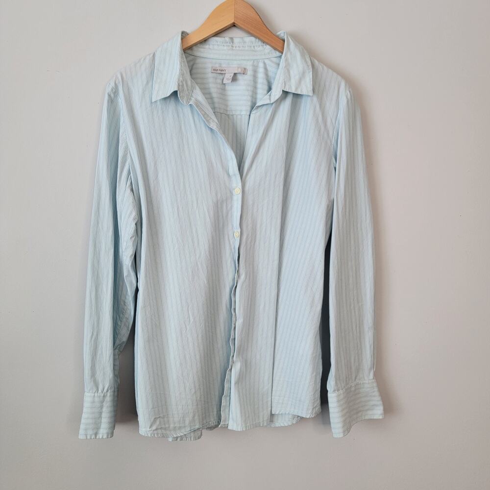 Old Navy BLue Stripe Button Cotton Shirt Sz XL Y2K Preppy Cottage Casual Office